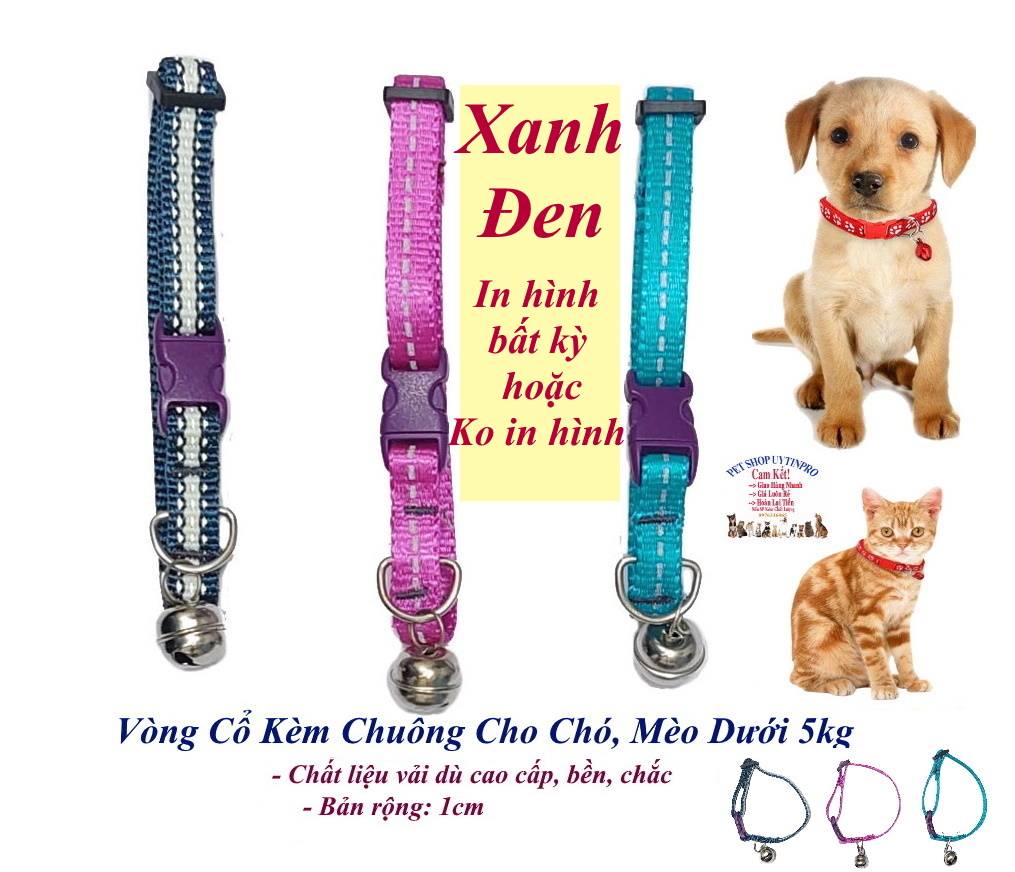 Vòng cổ kèm chuông cho Chó Mèo dưới 5kg Bản rộng 1cm Chất liệu vải dù cao cấp Bền chắc, An toàn với thú cưng, Sx tại VN