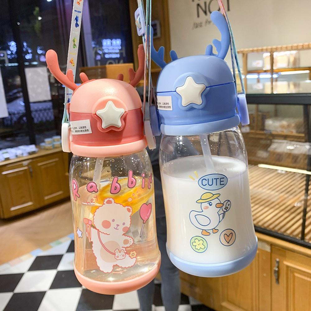 BÌNH ĐỰNG NƯỚC SỪNG HƯƠU CÓ DÂY ĐEO TÍCH HỢP ỐNG HÚT NHIỀU MÀU SẮC ĐÁNG YÊU NHỰA PVC AN TOÀN KHÔNG ĐỘC HẠI