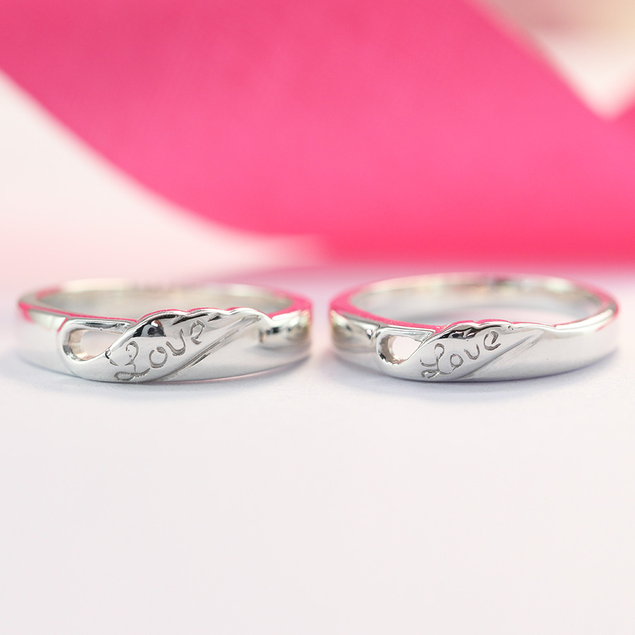 Nhẫn đôi bạc nhẫn cặp bạc chữ love trái tim ghép ND0292