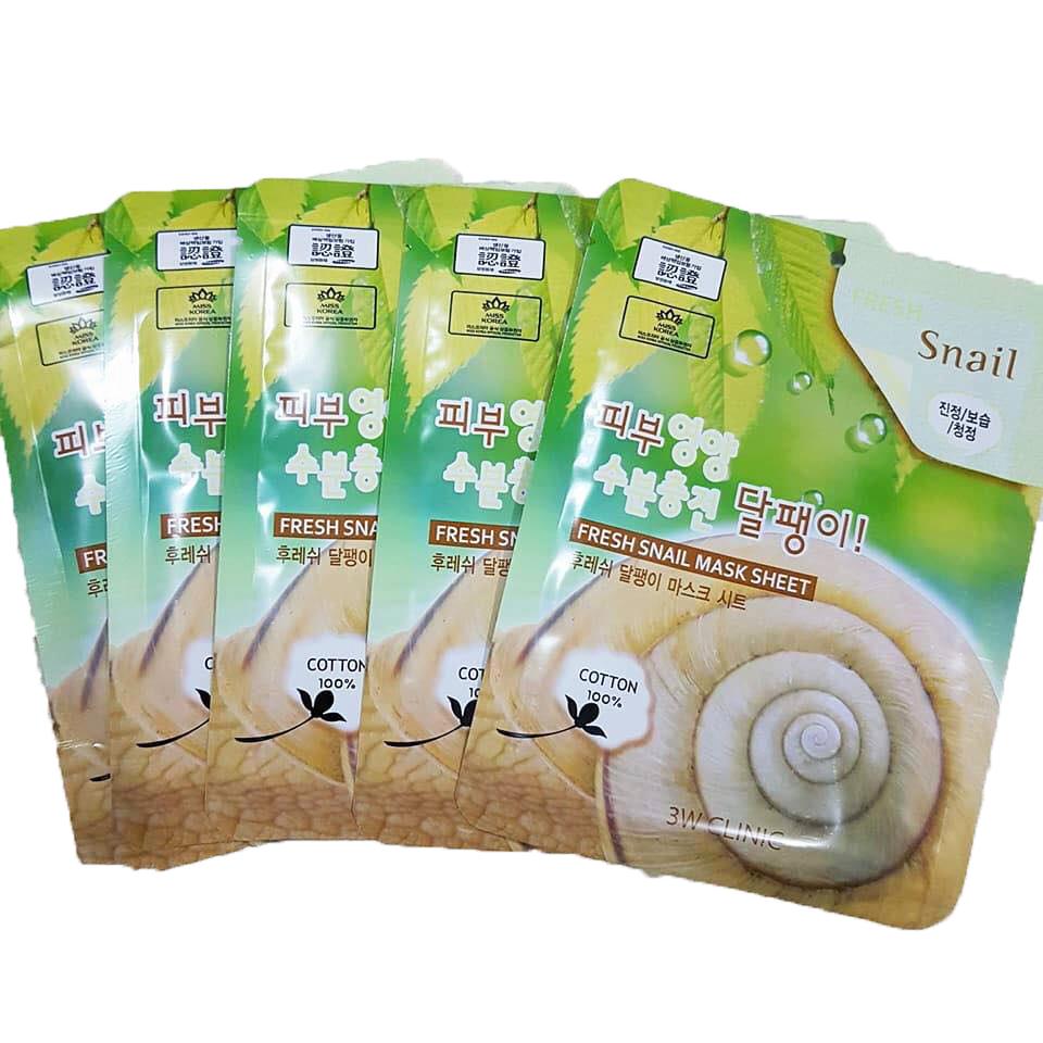 Mặt nạ chiết xuất từ dịch nhầy ốc sên 3W CLINIC FRESH SNAIL MASK SHEET 10 miếng/Hộp