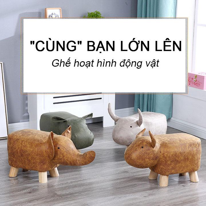 Ghế ngồi hoạt hình động vật, ngộ nghĩnh / Ghế ngồi đa năng hình con hà mã, trâu, voi, tê giác