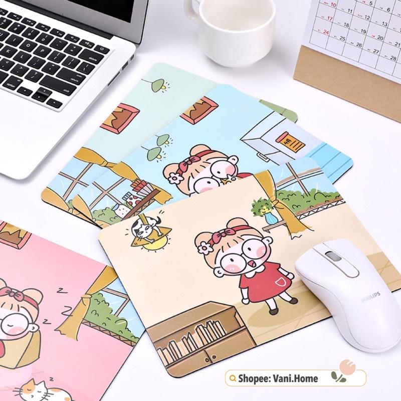 Miếng lót chuột hoạ tiết hoạt hình cô bé- Tấm lót bàn di chuột máy tính/ Laptop đế silicon chống trượt & chống thấm nước