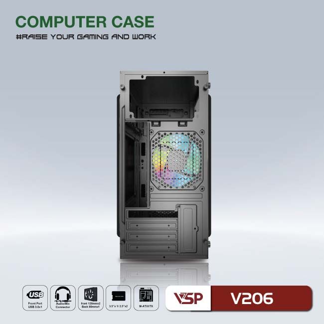 Hình ảnh VỎ NGUỒN MÁY TÍNH CASE MÁY TÍNH VSP V206 - LED RGB - JL- HÀNG CHÍNH HÃNG