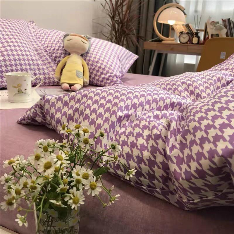 Bộ chăn ga gối Cotton Poly M2T bedding roma tím, vỏ chăn mền, drap giường và 2 vỏ gối