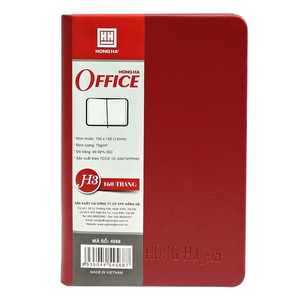 Sổ Hồng Hà Office H3 4568 - 160 Trang - 10x15 cm - Mẫu 2 - Màu Đỏ