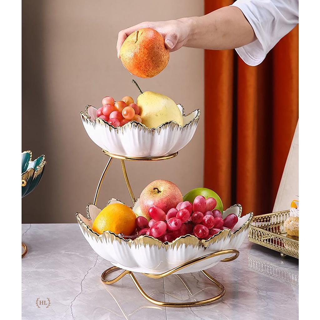 Kệ Sứ 2 Tầng Bắc Âu - Home Decor | Bát Tô sứ kèm kệ inox 2 tầng phong cách VINTAGE 2023