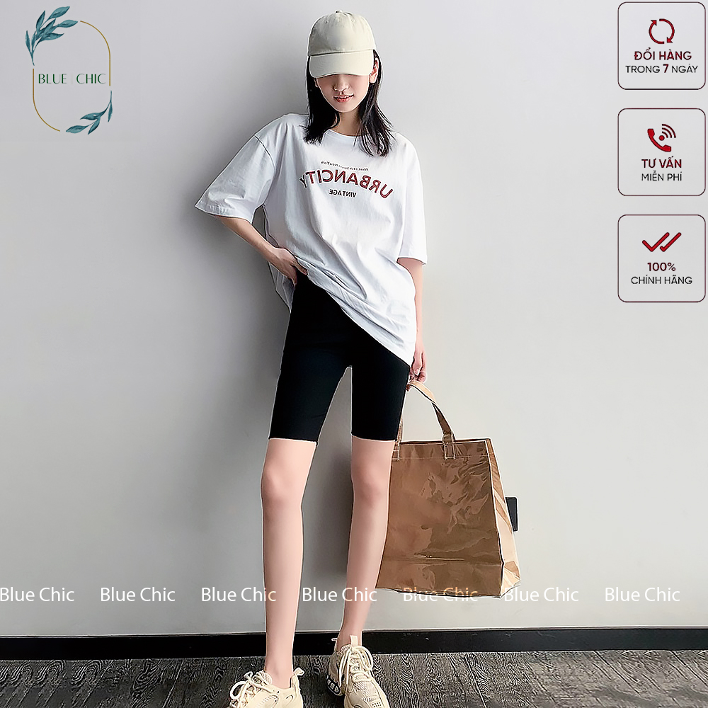 Quần legging nữ lửng Blue Chic vải thun cao cấp biker nữ đùi ngố đồ mặc nhà dáng ôm bó lưng thun tập gym yoga bigsize