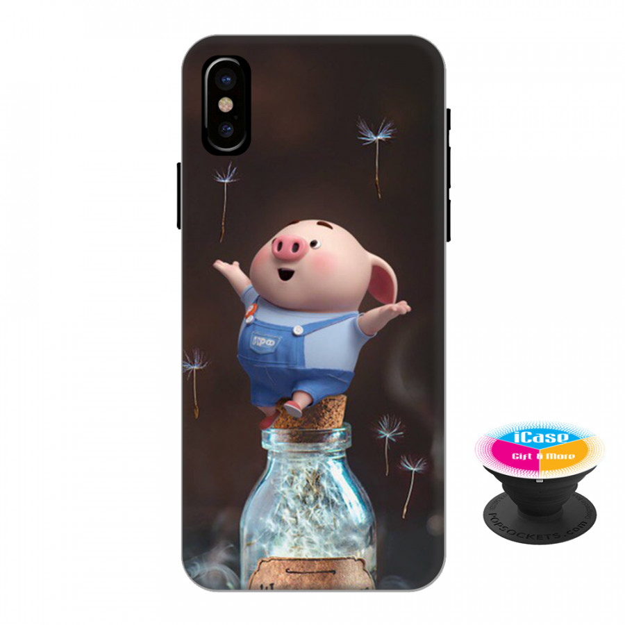 Ốp lưng nhựa dẻo dành cho iPhone XS Max in hình Heo Con Thư Giãn - Tặng Popsocket in logo iCase - Hàng Chính Hãng
