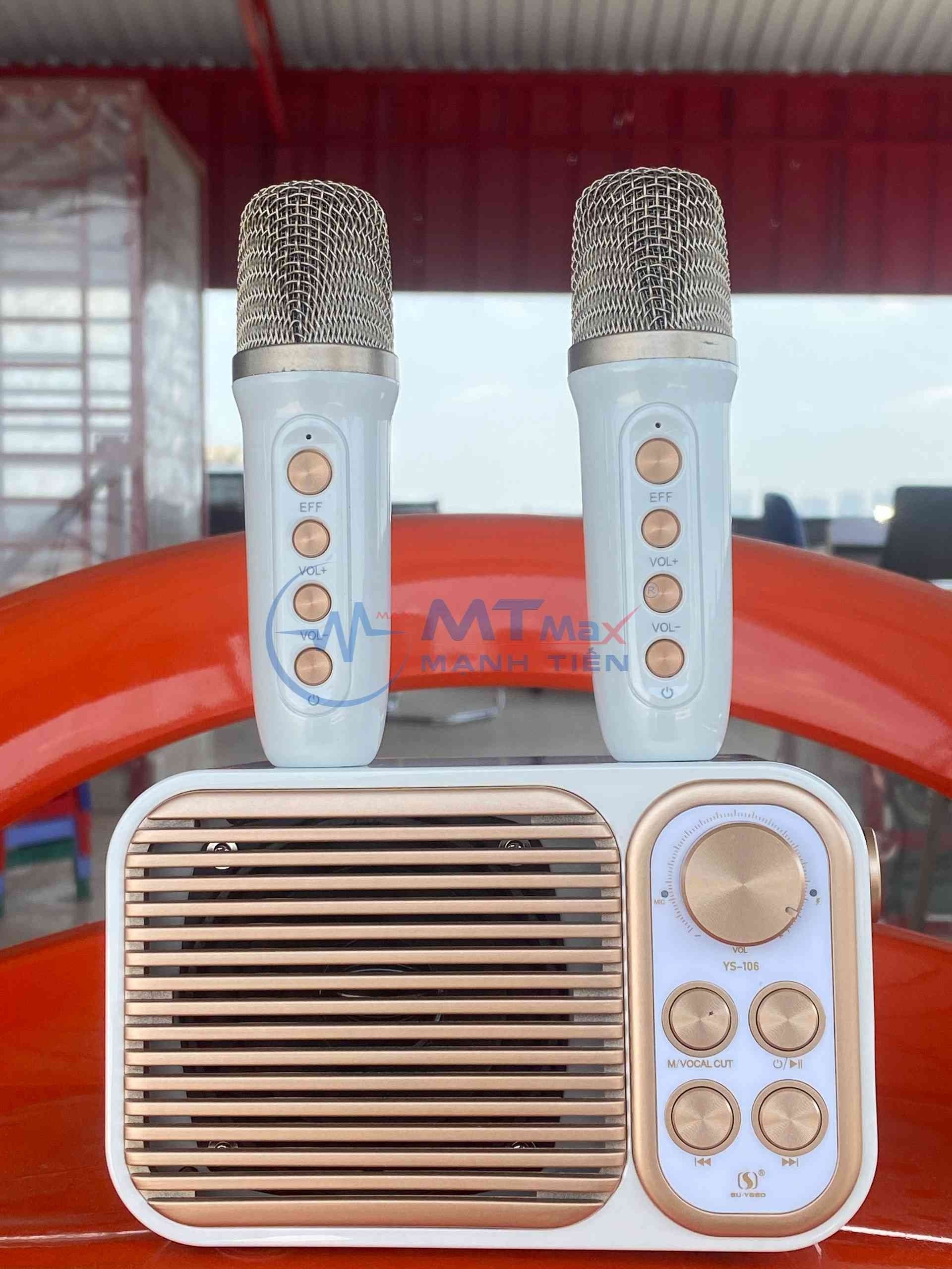 Loa Karaoke Mini YS106 Kèm 2 Micro Không Dây - Thiết Kế Cổ Điển Sang Trọng-Loa kèm mic có quai xách tiện dụng-Thích hợp sinh viên, văn phòng
