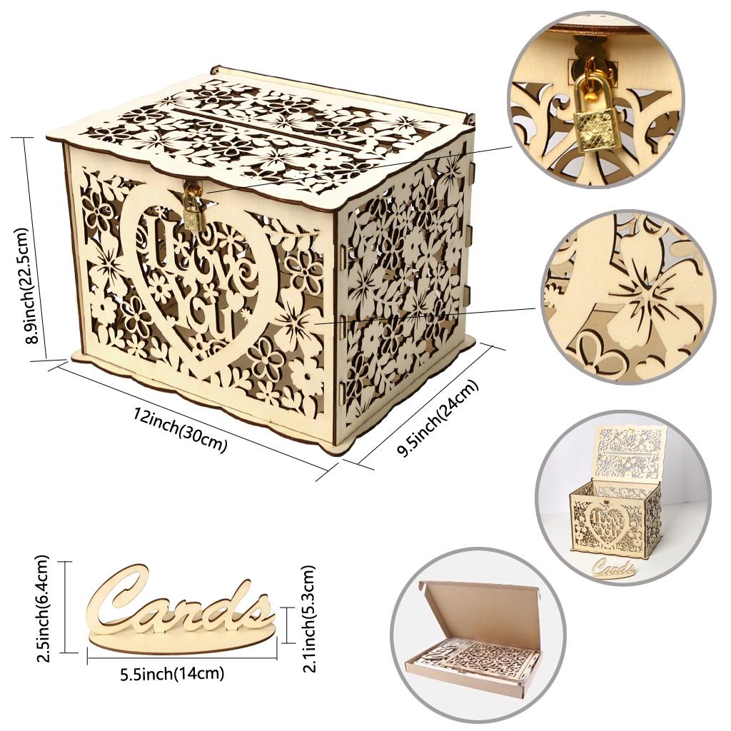 DIY Rustic Hollow Wedding Money Box Wooden Gift Card Box for Party Reception