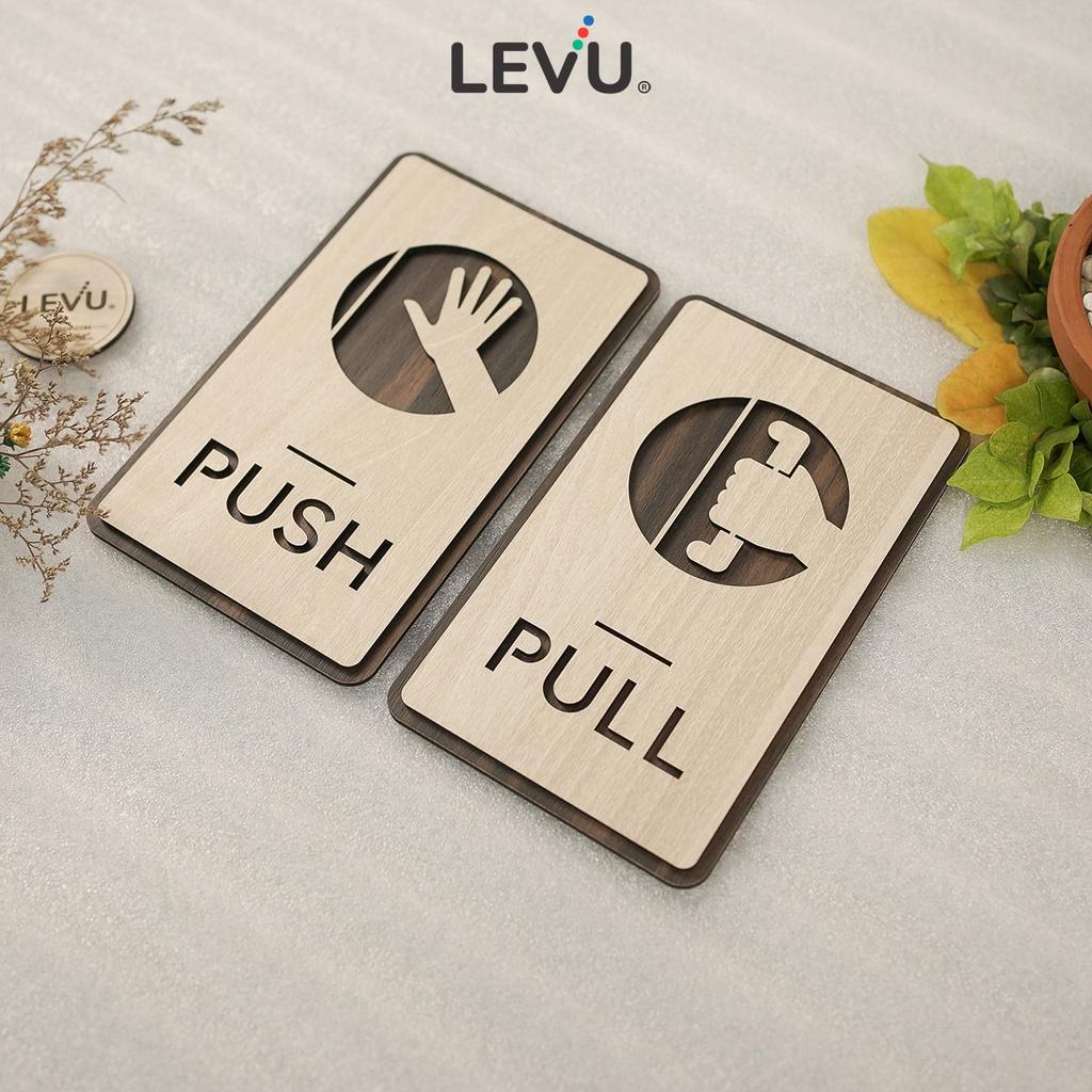 Bộ 2 bảng gỗ Pull Push dán cửa ra vào trang trí hiện đại LEVU TP13