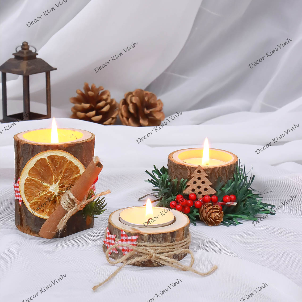 Bộ 3 Khay Chum Đựng Nến Giáng Sinh NEN11 Phong cách Vintage Trang Trí Noel