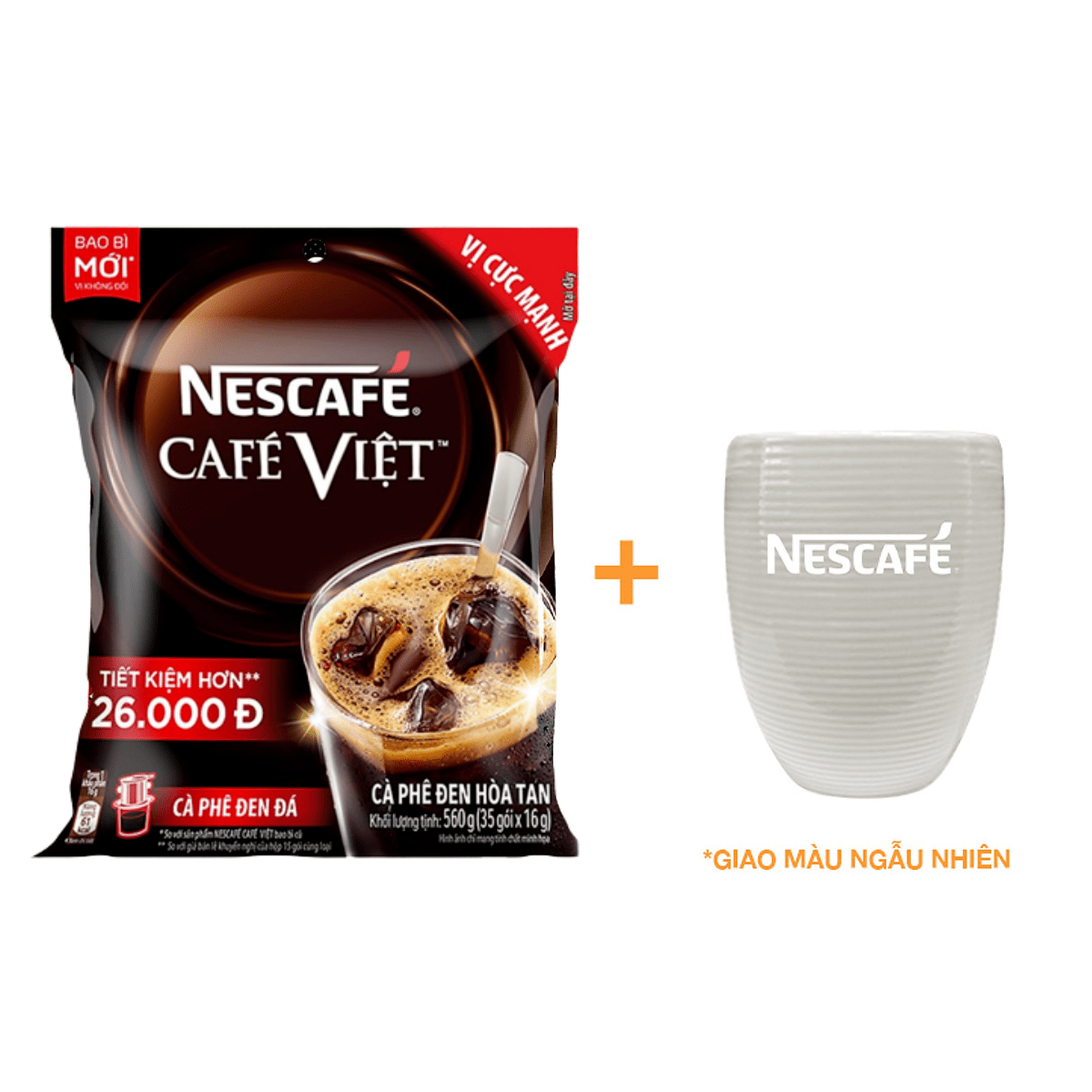 Cà Phê Hòa Tan Nescafé Café Việt Cà Phê Đen Đá (Bịch 35 Gói x 16g) - Tặng 1 Ly Sứ Pastel