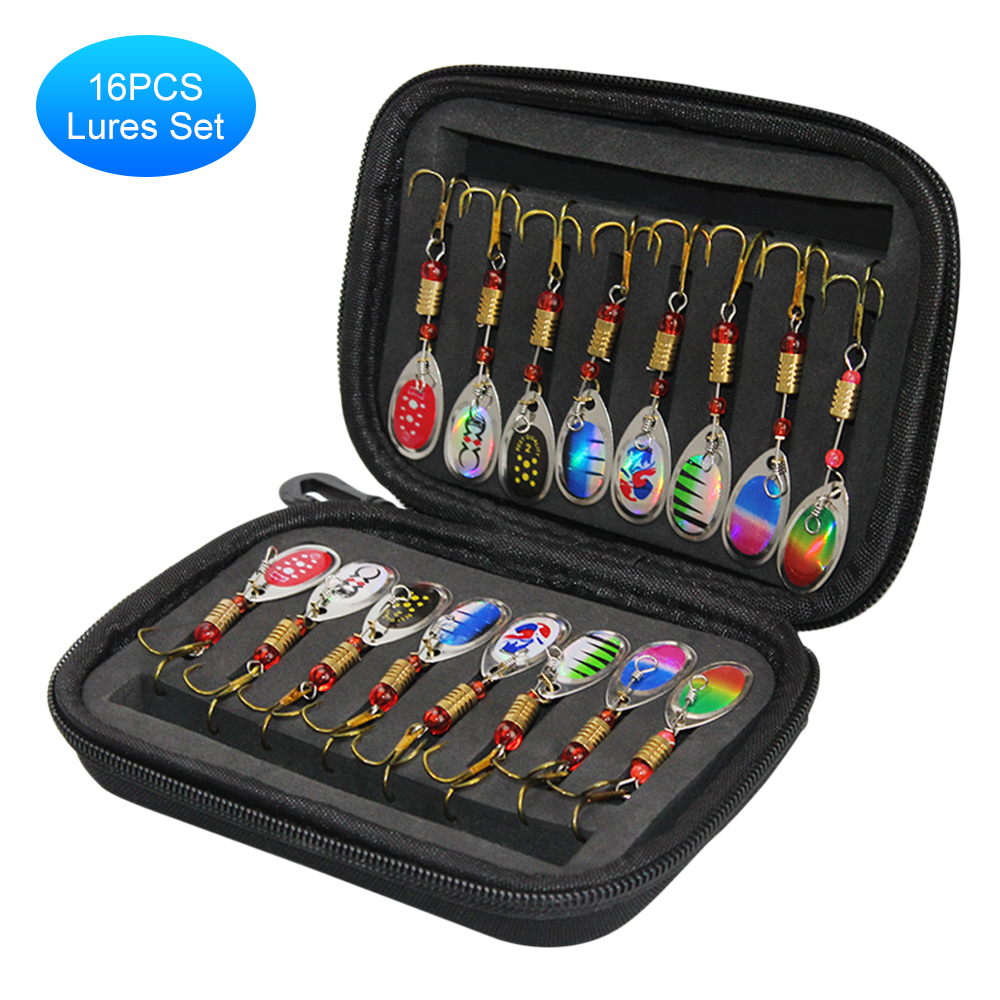 Hộp 16 mồi câu kim loại Bass đúc Spinner