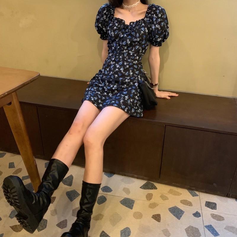 Đầm tay bồng hoa hồng đen cá tính summer 2021