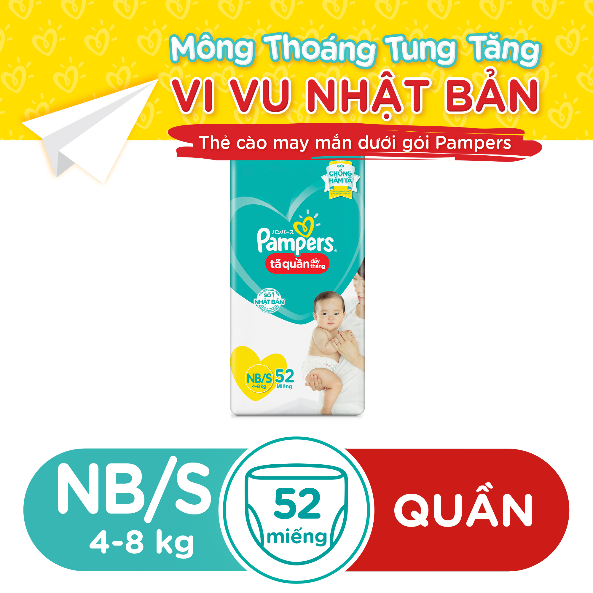 Tã Quần Pampers Đầy Tháng Mới Gói Lớn NB/S52 (52 Miếng)