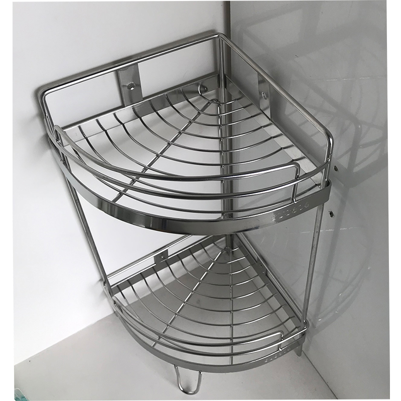 Kệ góc phòng tắm 2 tầng R20cm có chân đế - inox 304 không gỉ
