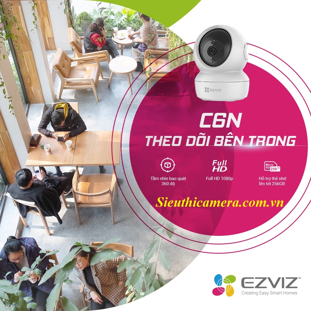 Camera WI-FI EZVIZ C6N 2MP Trong Nhà, Quay Quét 360 Độ, Quan Sát Ban Đêm  Bằng Hồng Ngoại Nhìn Đêm, Đàm Thoại 2 Chiều, Theo Dõi Chuyển Động Thông Minh --Hàng Chính Hãng