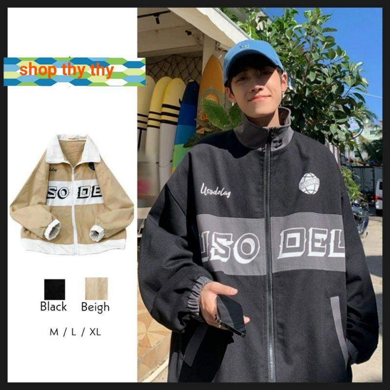 Áo khoác kaki USODEL _ Mẫu Áo kaki jacket túi hộp kéo zip in chữ phối màu unisex nam nữ thời trang mới phong cách hàn