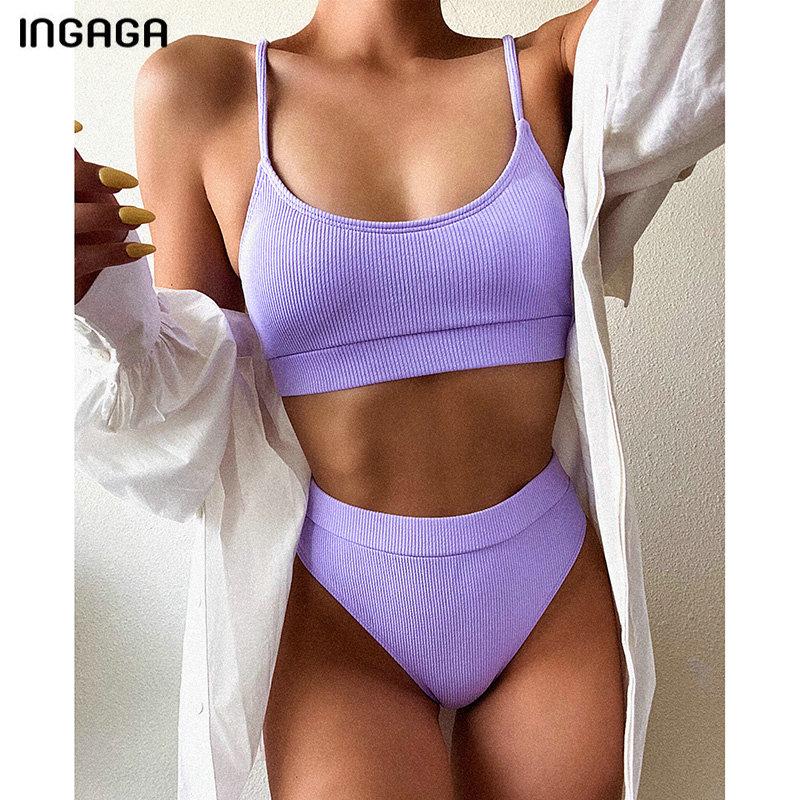 INGAGA Cao Cấp Bikini Đồ Bơi Nữ Push Up Đồ Bơi Gân Dây Áo Tắm Biquini Brasil Bikini 2021 Mới Đi Biển