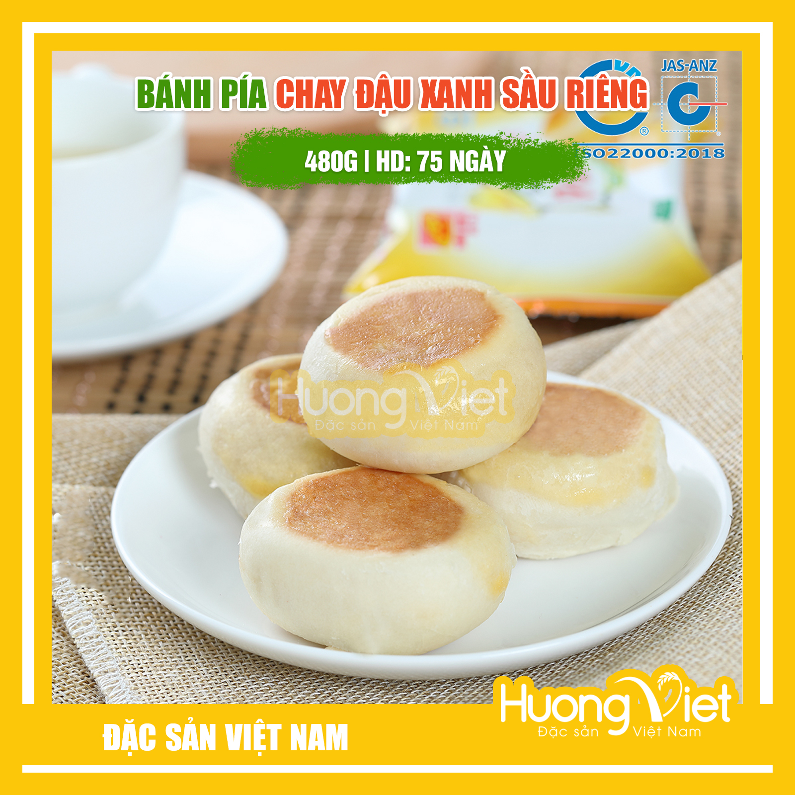 Đặc Sản Bến Tre - Bánh Pía Chay Đậu Xanh Sầu Riêng Mini 480G, Bánh Pía Chay Tân Huê Viên Không Trứng