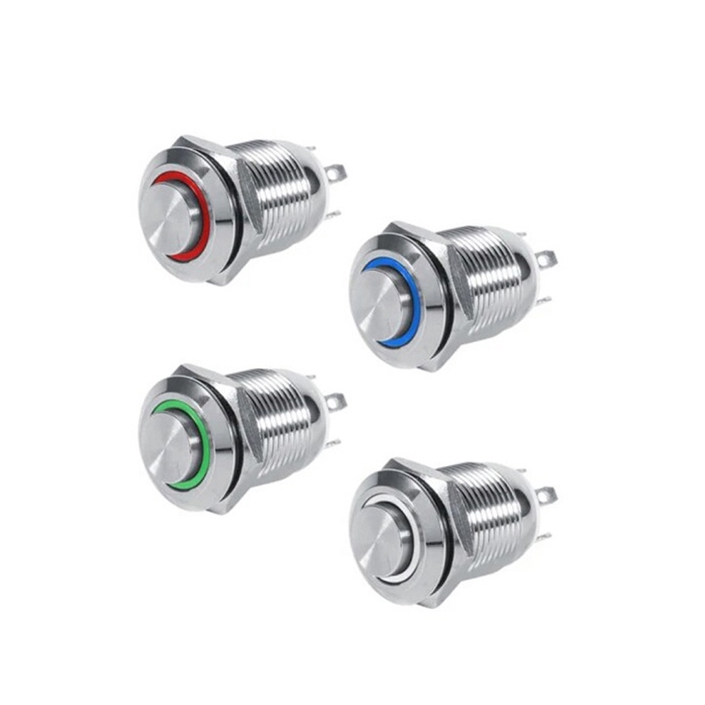 Nút nguồn nhấn nhả, Nút công tắc nhấn Tự phục hồi 12mm (3V-6V, 12V-24V, 110-220V)