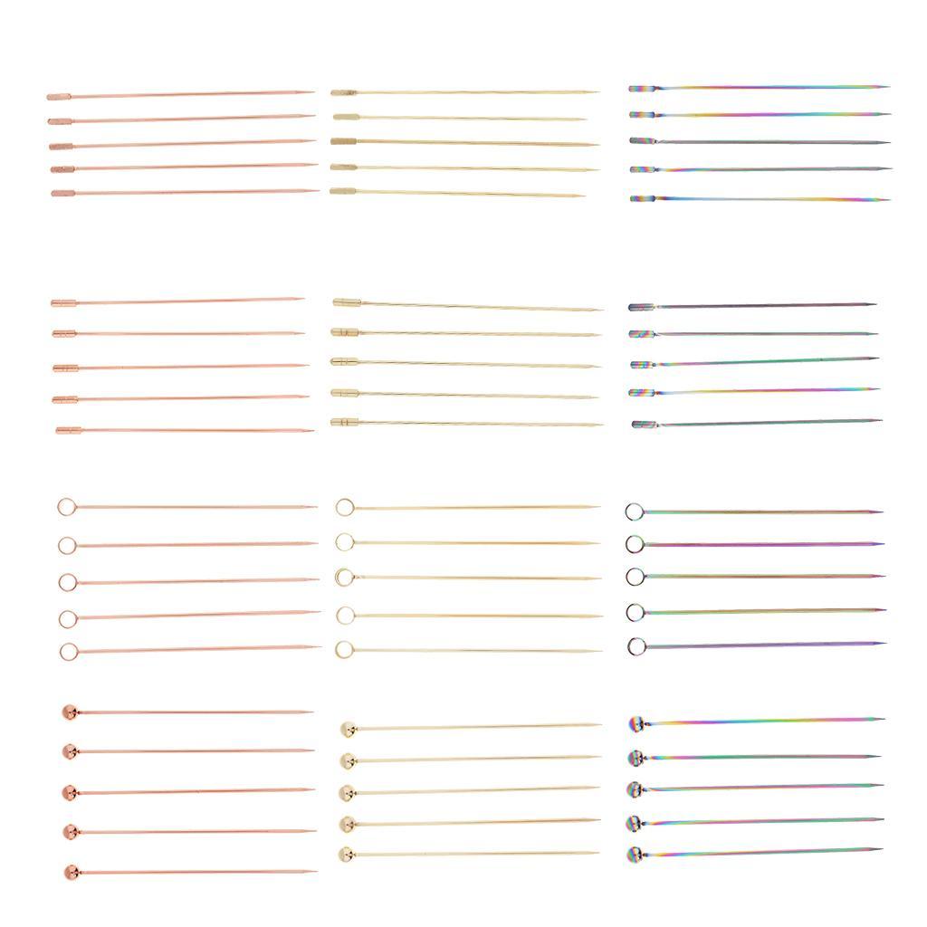 2-3pack 5Pcs/set Stainless steel Cocktail Picks Cocktail Fruit Sticks Bar Tools