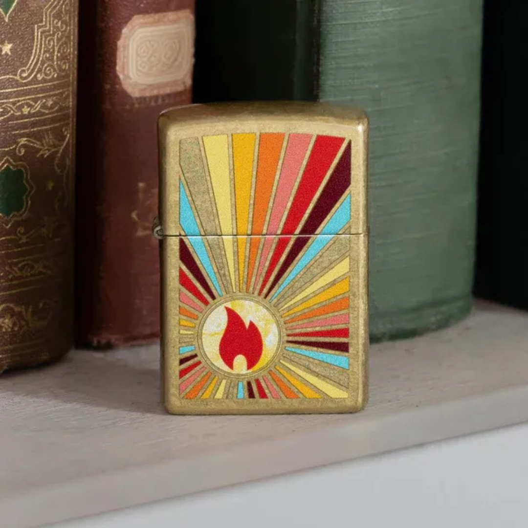 Bật lửa Zippo Beaming Flame Design - Dòng Street Brass Vàng Đồng Cổ Điển Chính Hãng Mỹ, Chống Gió Cao Cấp