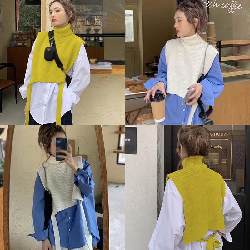 Áo Sweater Dệt Kim Không Tay Cổ Cao Thanh Lịch Cho Nữ