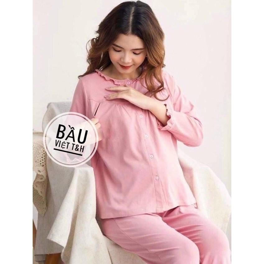 Bộ đồ bầu sau sinh mặc nhà Hàn Quốc, Bộ bầu chất cotton, thoáng mát, tiện cho mẹ ty, size to