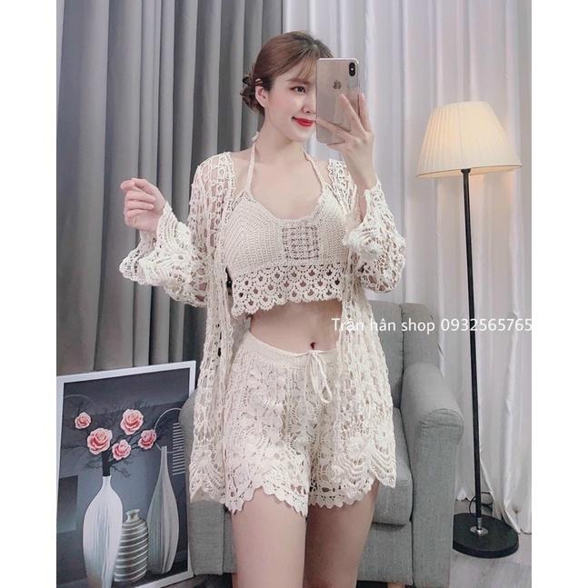 Bộ đồ bơi bikini️set ren đi biển 3 món như hình hàng QC