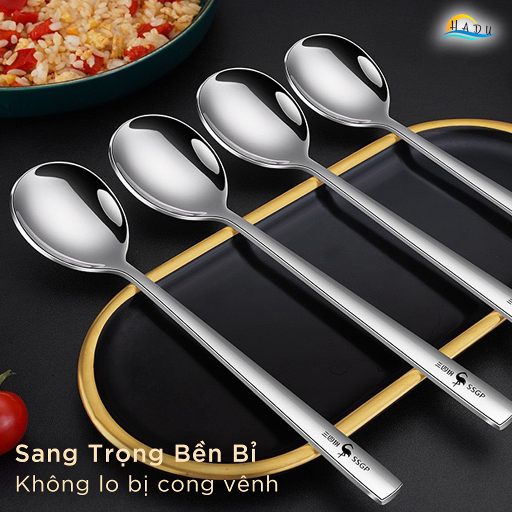 [Hộp 2 Cái] Muỗng Thìa Inox 316 Kiểu Hàn Quốc Cán Dài Cafe Nhỏ Tròn Ăn Phở Cho Bé Cao Cấp Đạt Chất Lượng LFGB Đức SSGP