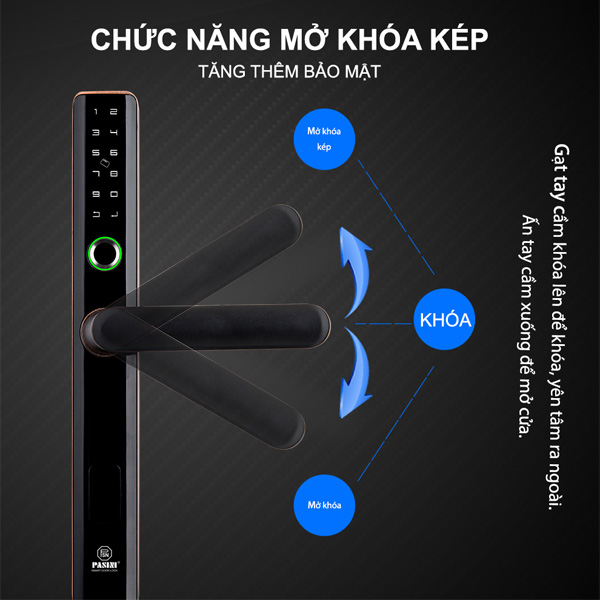 Khóa điện tử thông minh khóa vân tay cửa nhôm PASINI PS01AB35 (Đen) PS02AS35 (Bạc) cho cửa nhôm xingfa, sắt, inox