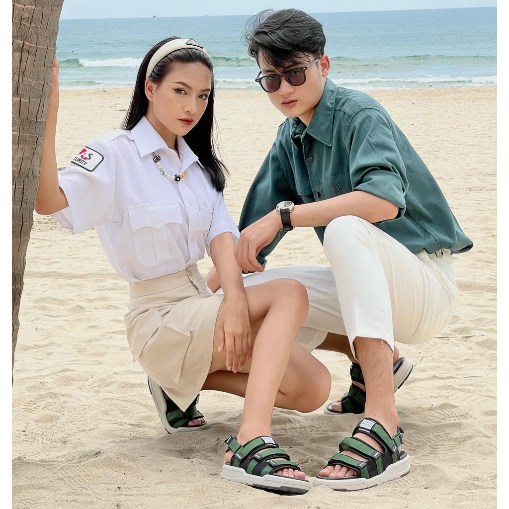 Giày sandal nam nữ unisex đi học quai ngang Buenas Sport SD6879 xanh lá cây đế cao 3 phân