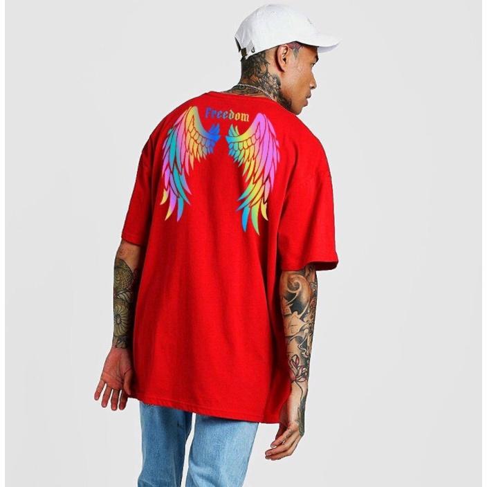 Áo thun nam dạ quang 7 màu in hình đôi cánh phía sau nổi bật phong cách,Áo thun form rộng tay lửng nam nữ unisex phong cách hoang dã hàn quốc in phản quang 7 màu