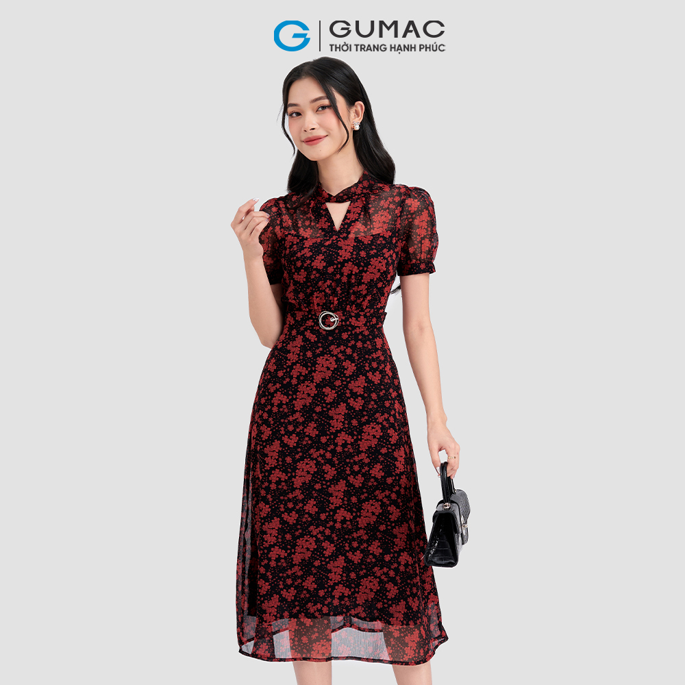 Đầm A cổ xoắn GUMAC DD03065