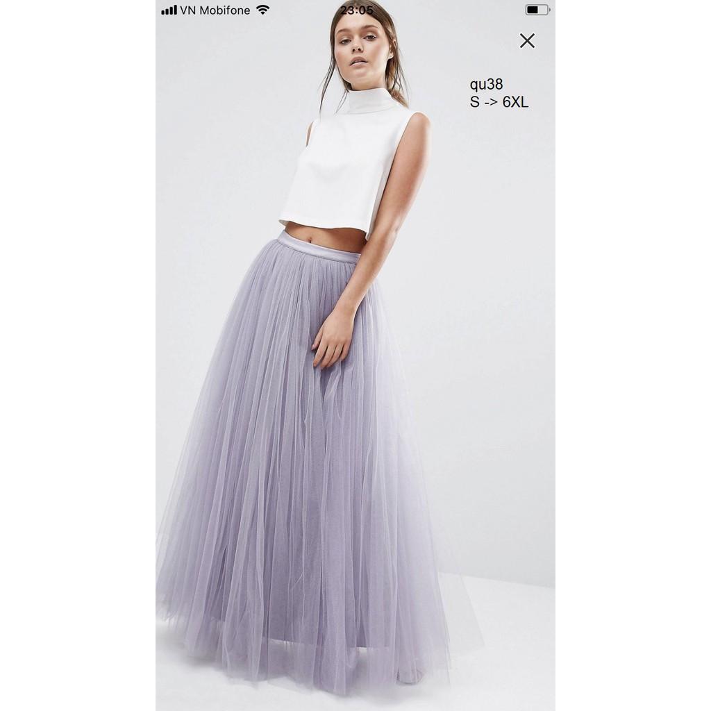 SKIRT116 CHÂN VÁY DÀI PHỐI VOAN LƯỚI