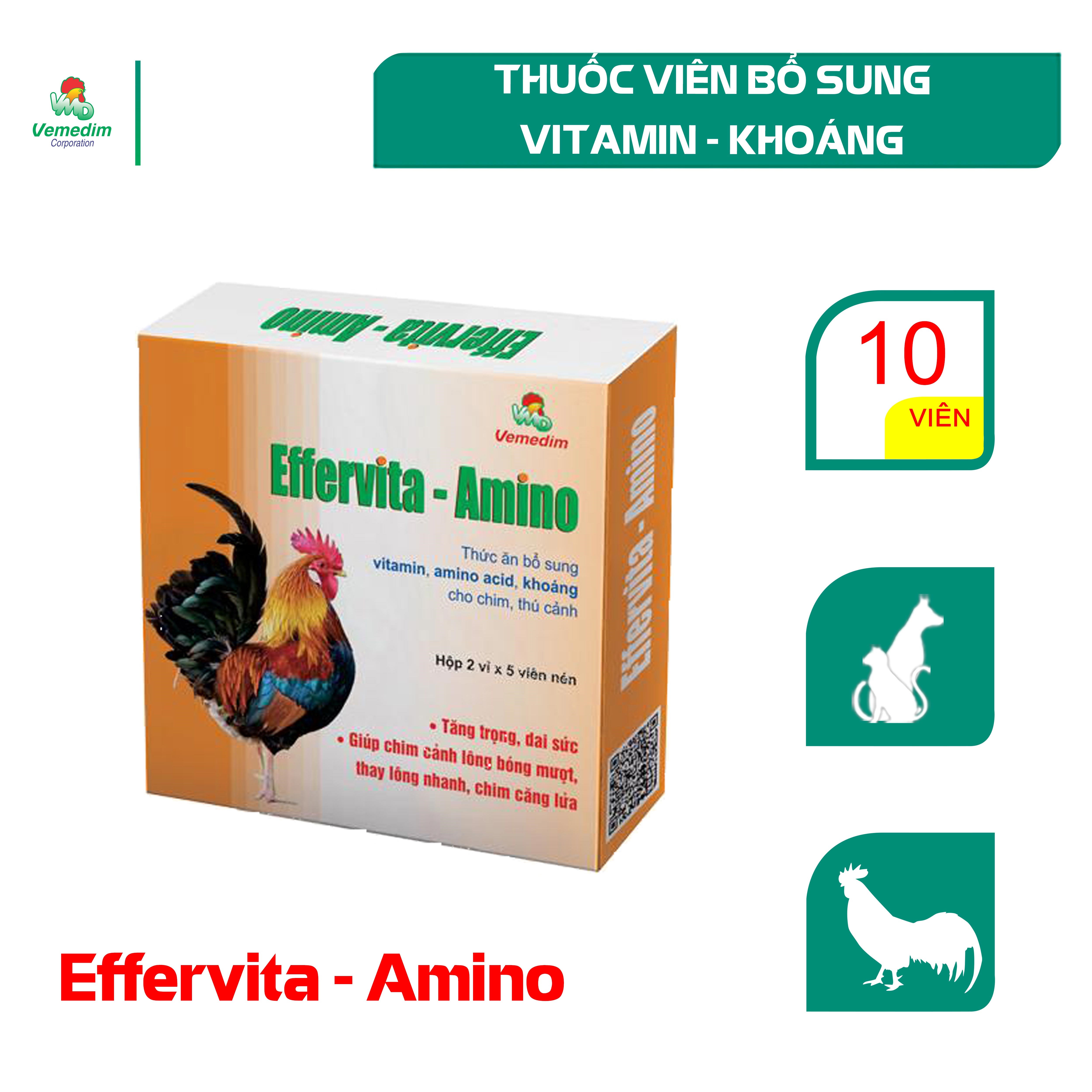 Vemedim Effervita-Amino bổ sung vitamin, amino acid, khoáng cho chim, thú cảnh - Hộp 10v