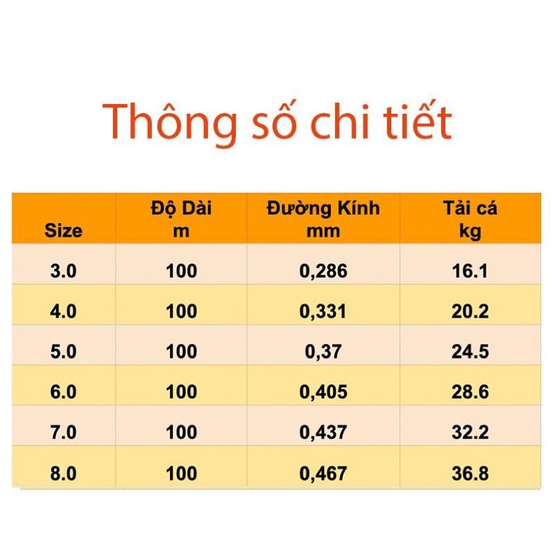 CƯỚC CÂU CÁ TÀNG HÌNH TỐT PE DYNEEMA 100 mét