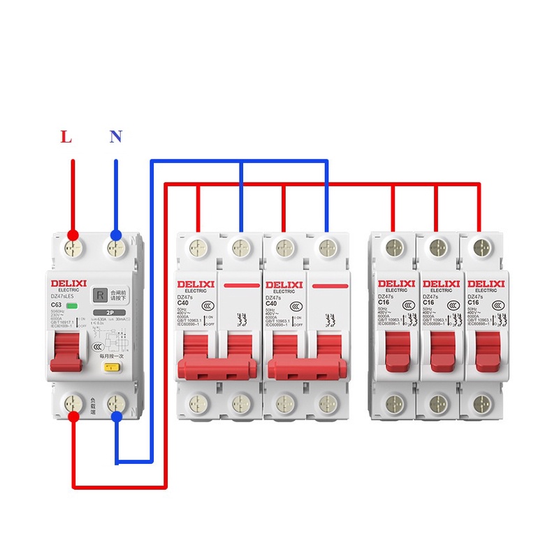 Át Aptomat,CB chống rò chống giật - Chống quá tải 2 pha 20A,32A và 63A RCBO Delixi