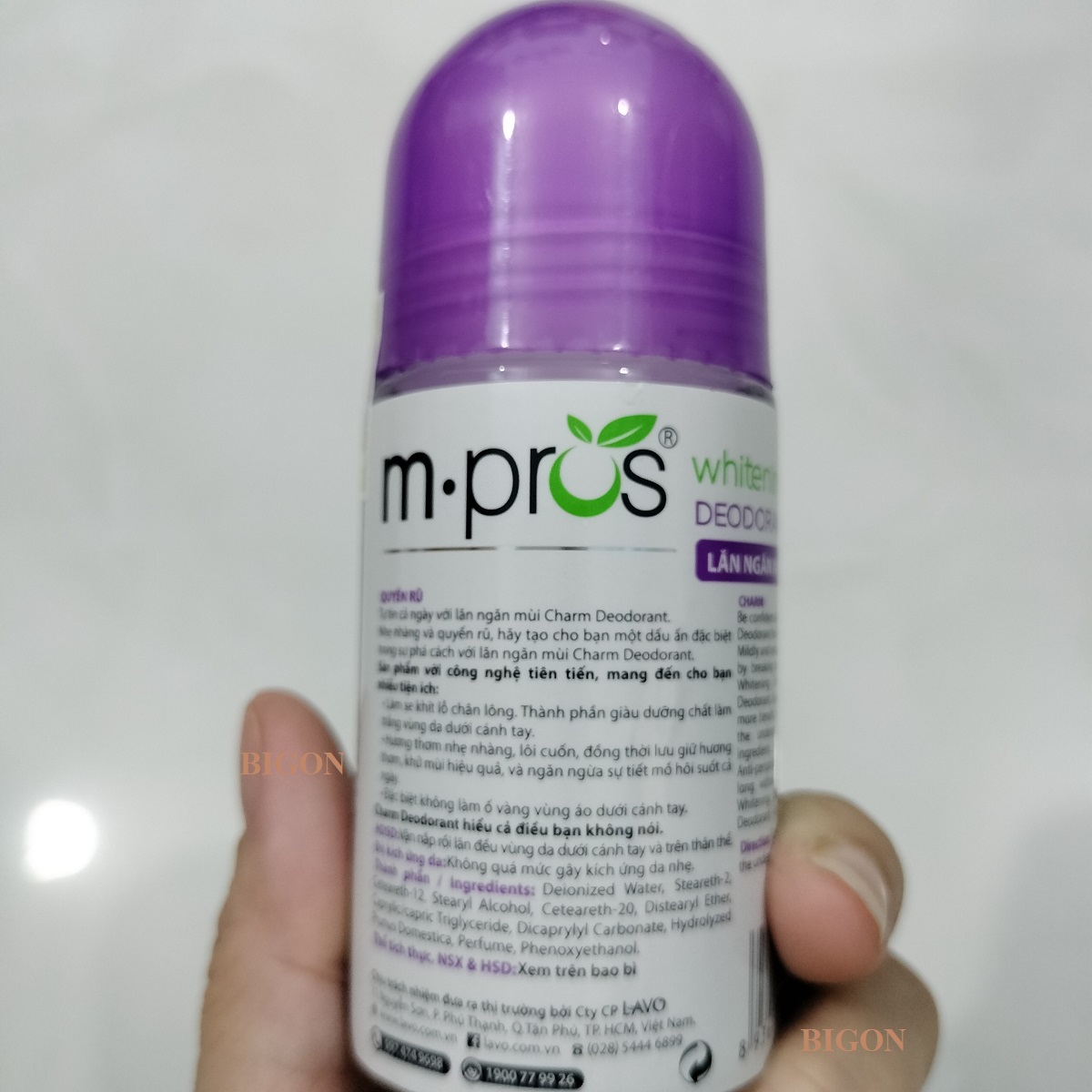 Lăn Khử Mùi M.Pros 60ml -Trắng Mịn - Quyến Rũ - Khử Mùi Hiệu Quả (Chai Tím - Nắp Trắng)