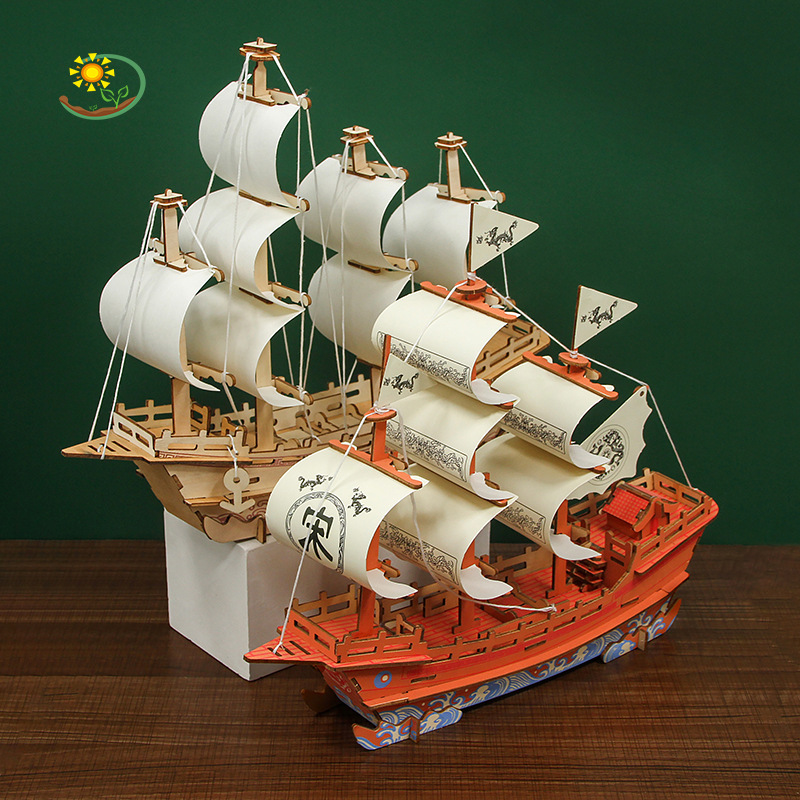 Đồ chơi lắp ghép gỗ 3D Mô hình Thuyền buồm Big Song Merchant Ship HG-A027 Laser