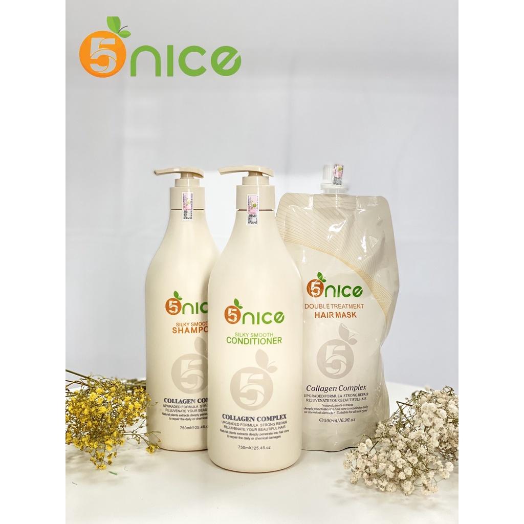 Kem ủ tóc phục hồi sâu tóc hư tổn, suôn mượt tóc 5NICE Keratin Collagen Double Treatment 500ml + Gội xả gói Karseell 15ml