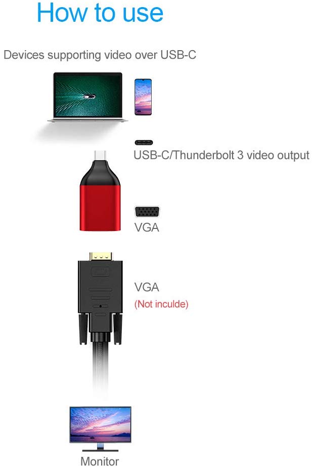 Đầu chuyển USB C/ Type-C to VGA - FullHD 1080P