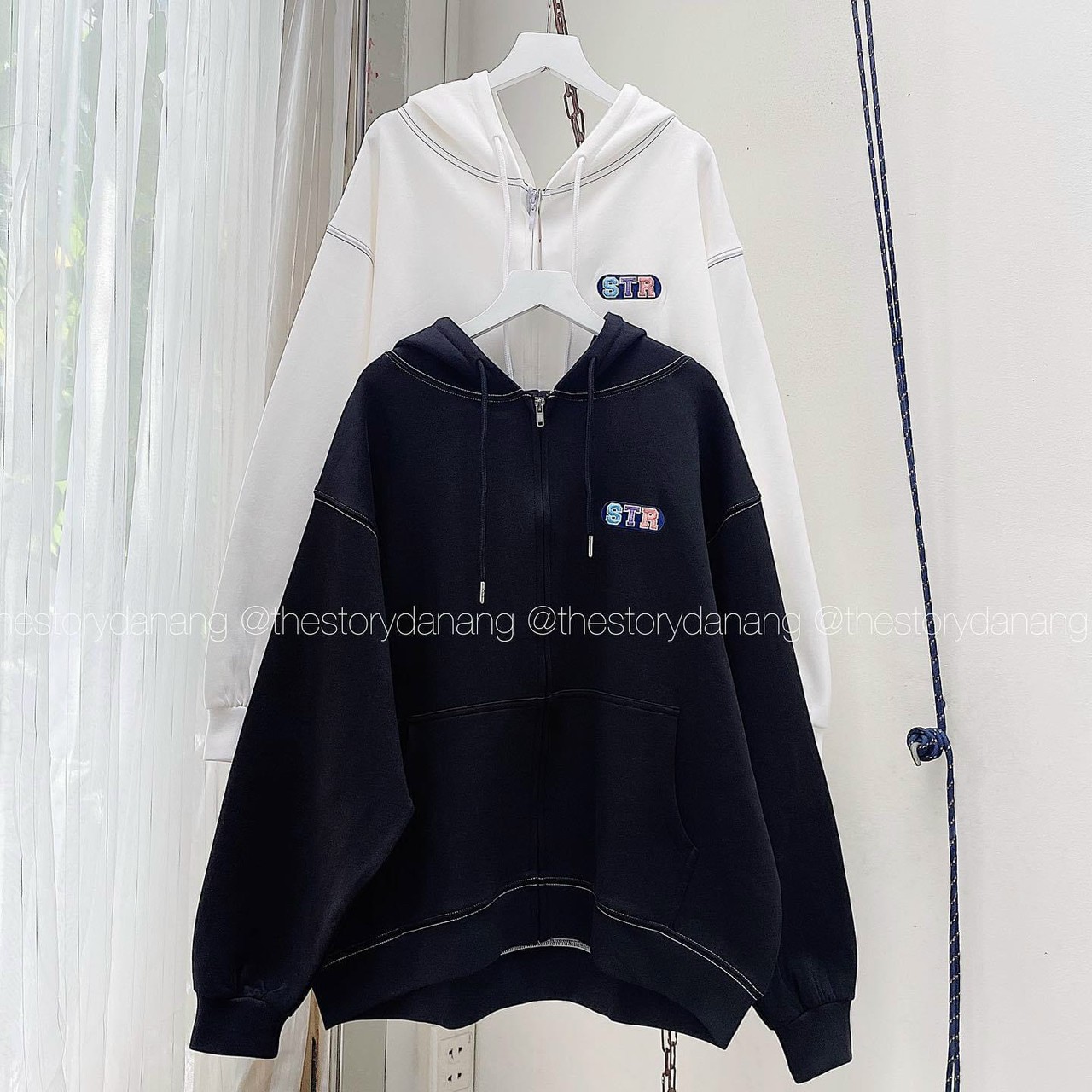 Áo Hoodie Unisex Kiểu Thun Rộng Dài Thêu STR Cạp Đôi Nam NữHOT RẺ ĐẸPÁo Khoác Nỉ Chống Nắng Lạnh Couple Jackets - THIÊN HÀ SHOP ÁO KHOÁC NỈ HOODIE