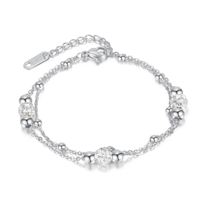 Lắc Tay 2 Tầng Trái Châu Đính Đá Zircon Titan Ko Đen TT 4372