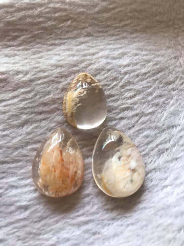 MẶT DÂY CHUYỀN ĐÁ THẠCH ANH ƯU LINH TỰ NHIÊN HÌNH GIỌT NƯỚC MÀU BÔNG TRẮNG VÀNG CAO 23,5MM ĐK 17,5MM