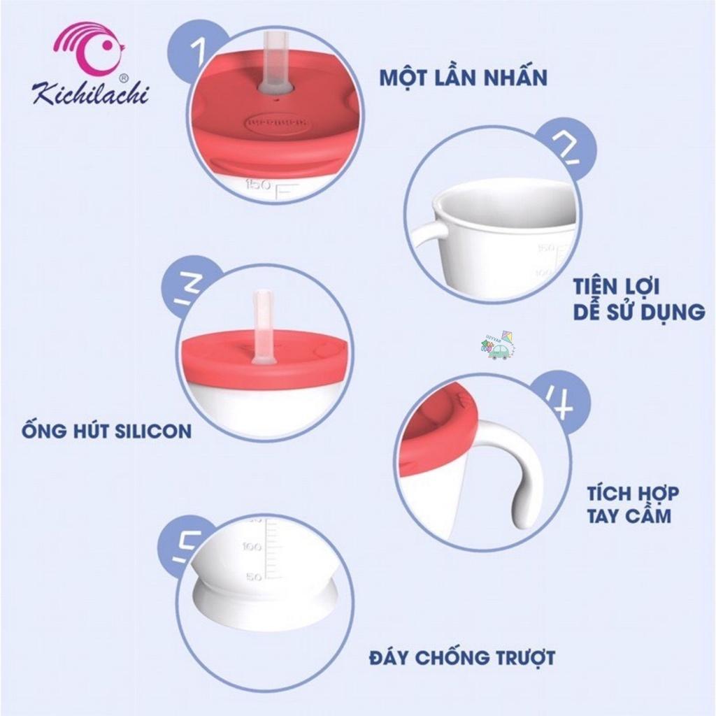 [Tặng cọ] Cốc Tập Hút Kichi 3 Giai Đoạn Có Vạch Chia 150ml Cho Bé Tập Uống Nước