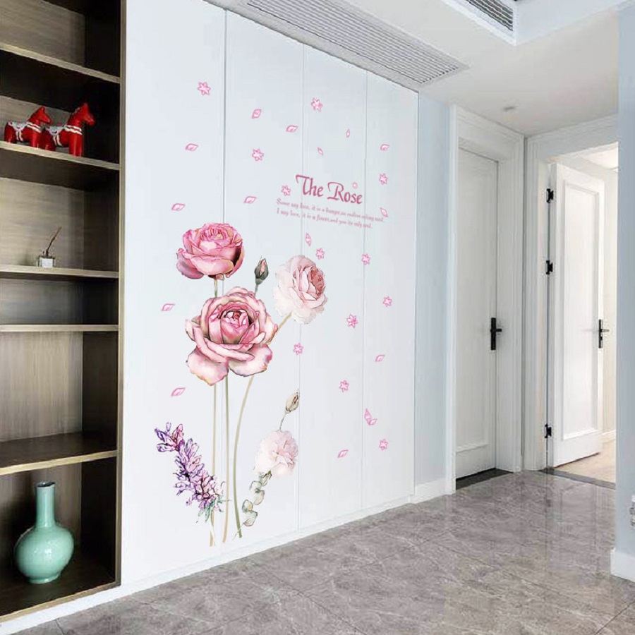 Decal dán tường hoa hồng rose lãng mạn