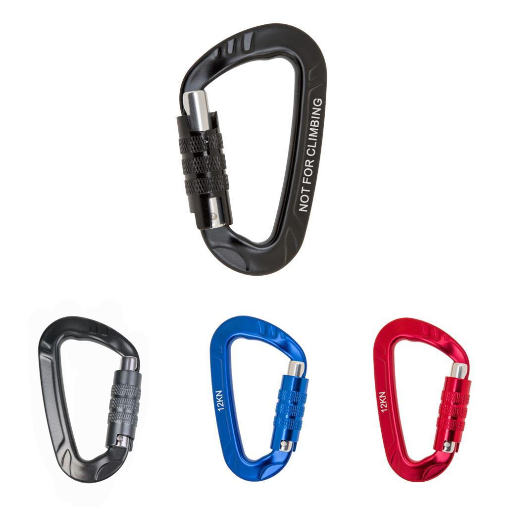 2x12KN D Shape Carabiner Screw Locking Clip Hook Keychain